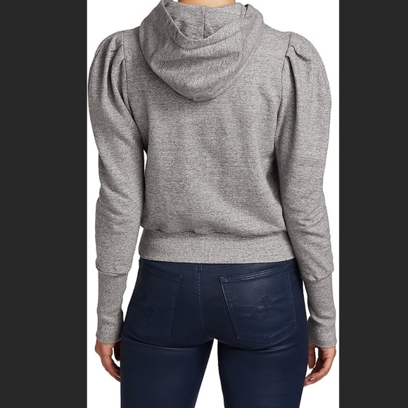 NWT- Adriano Goldschmied AG Walker Puff Sleeve Hoodie Heather Gray Sweatshirt L - Picture 3 of 10